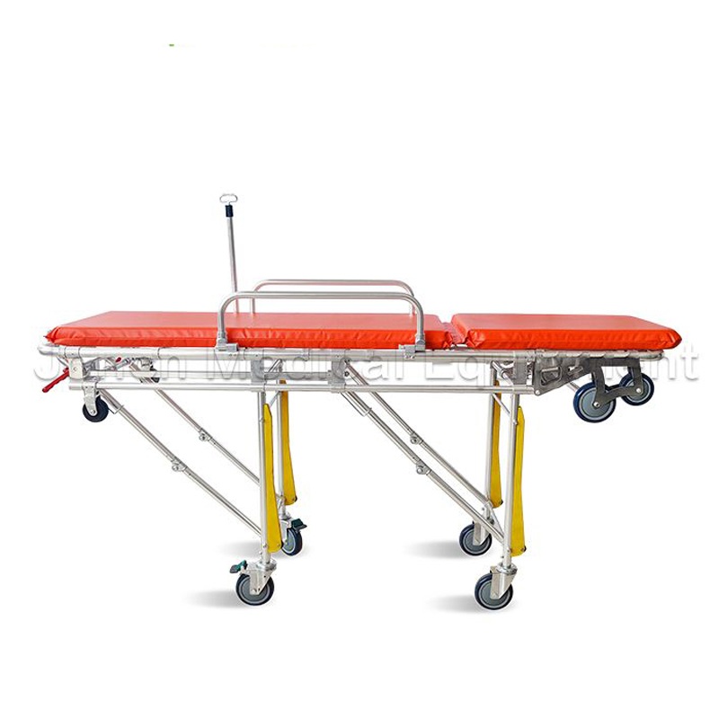 Civière d'ambulance pliable médicale en alliage d'aluminium, premiers secours, avec roue, ST200023